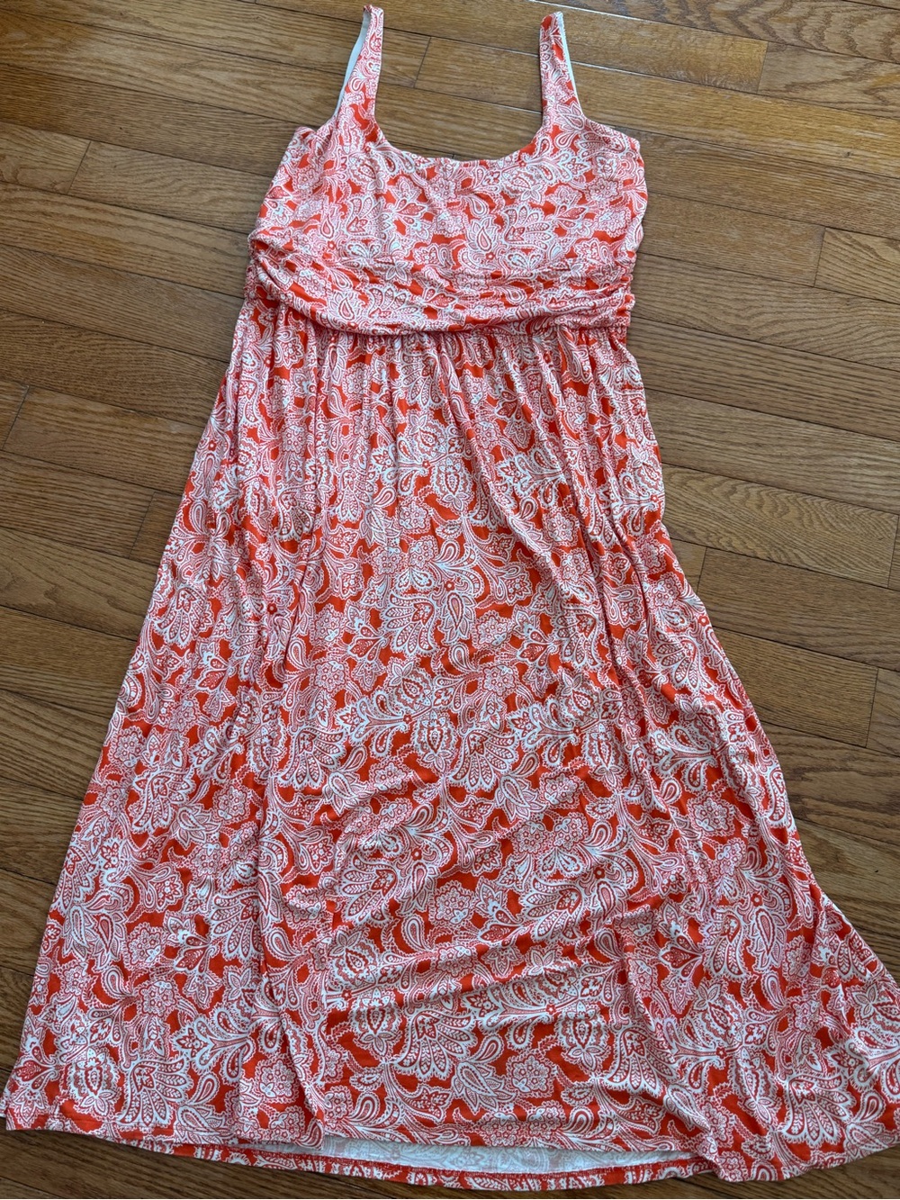 Boden Scoop Neck Jersey Dress Orange Paisley Maxi w/Pockets Size 16/18R